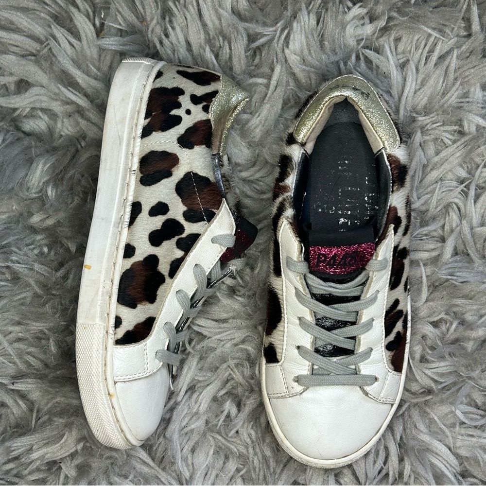 P448 cow hair leopard print lace up sneakers girl’s shoe size 2